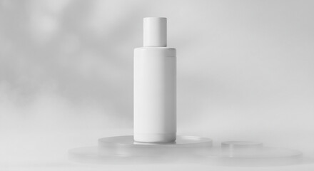 Elegant White Cosmetic Bottle Mockup in Misty, Minimalist Setting