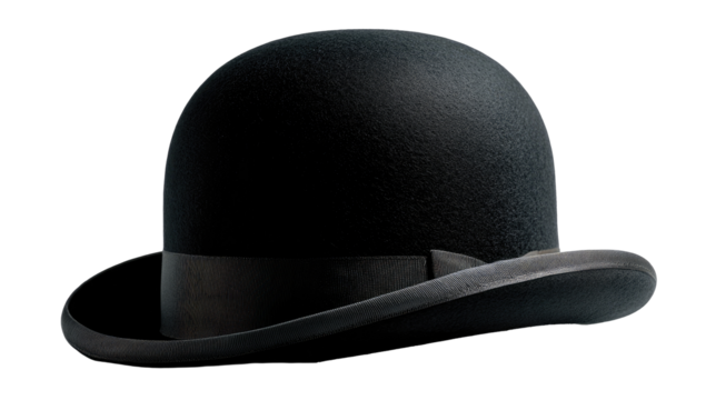 Dark, smooth, round top hat with a slightly curved brim