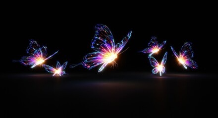Flying iridescent butterflies