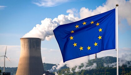 EU Flag over a Power Plant