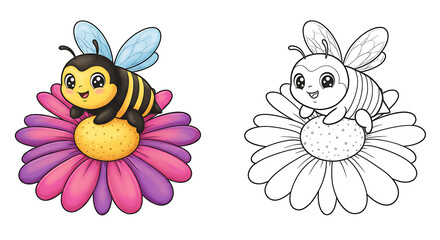 Little Bee animals children’s coloring book illustration. Perfect for kids to color and enjoy, adding a splash of creativity to their day