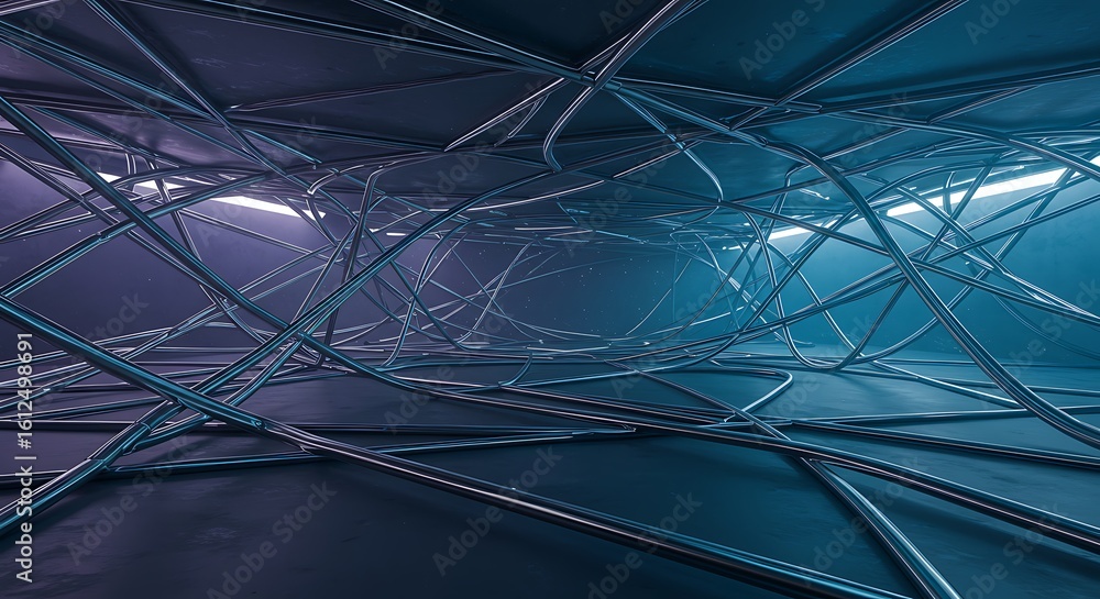 Aufkleber empty room with silver lines construct the spatial background of extending the sense of space scienc