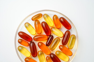 Vitamins capsules, fish oil, soft gels, supplements, omega 3, omega 9, vitamin D, vitamin E