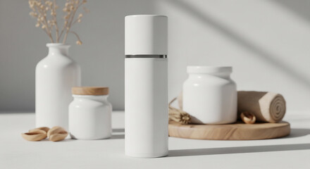 White Product Mockup: Natural Elements & Minimalist Design