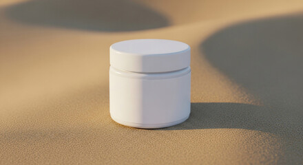 Minimalist White Cream Jar on Natural Desert Sand