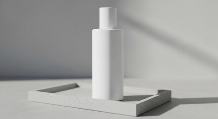 Minimalist White Cosmetic Bottle Mockup on Concrete with Shadow