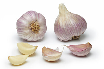 Garlic Bulbs and Cloves on white background
