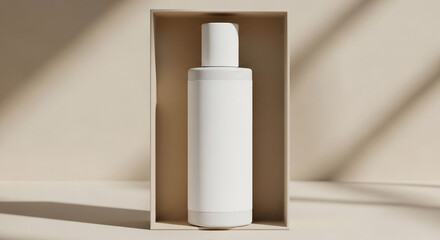 Minimalist White Skincare Bottle in Elegant Packaging Display