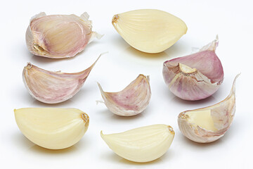 Garlic Bulbs and Cloves on white background