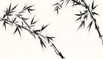 Artistic black and white drawing of bamboo trees, featuring a textured watercolor style, perfect for autumn-themed wall art