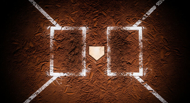 Top Down View Of Home Plate And Base Path On A Baseball Field With Dirt And White Lines