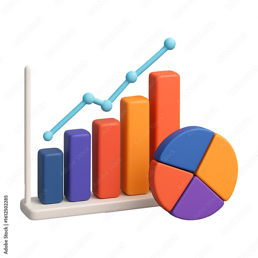 Poster 3d business analytics bar and pie chart icon isolated on a transparent background