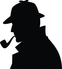 Intriguing silhouette of a Sherlock Holmes inspired detective smoking a pipe, perfect for mystery novels or detective stories
