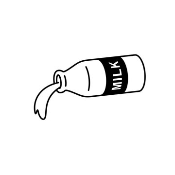 Milk bottle illustration. Milk pouring or spilling.