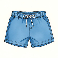 An illustration of light blue casual shorts with a drawstring waistband, perfect for comfortable summer apparel and leisure wear themes.