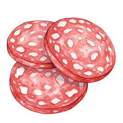An appetizing illustration of three delicious sliced salami pieces, perfect for charcuterie and savory appetizer themes.