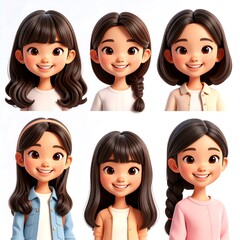 Animated girls with diverse hairstyles
