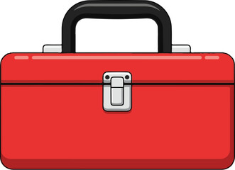 Bright Red Metal Toolbox Illustration with Handle and Latch