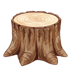 A rustic illustration of a wooden tree stump with visible growth rings and natural textures, perfect for nature and outdoor themes.