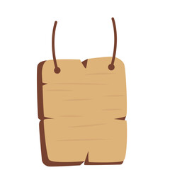 Vertical wooden tag board with double rope, rustic flat style, ideal for signs, banners, or clipart elements.