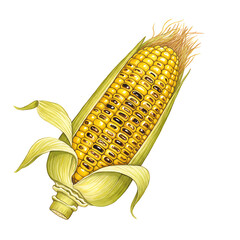 Grilled Corn on the Cob Illustration - Roasted Sweetcorn Digital Art - Barbecue Side Dish Imagery

