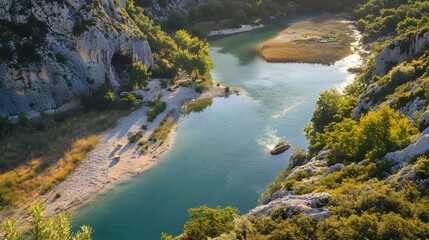 Serene river gorge scenic landscape view