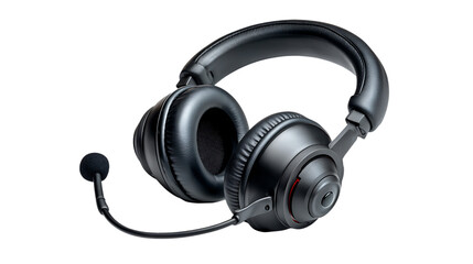 Black gaming headphones with microphone isolated on transparent background
