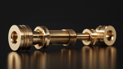 Precision Machined Golden Component Displaying Intricate Threading and Design