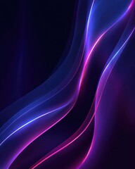 Obraz premium Abstract artwork featuring vibrant, glowing, wavy lines in shades of blue and purple against a dark background. The lines appear luminous and fluid, creating a sense of movement and energy