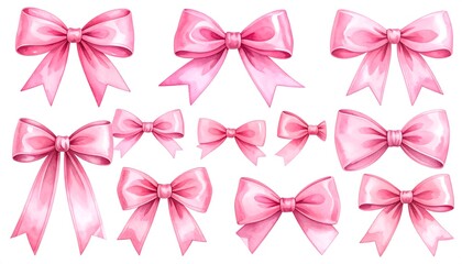 Elegant watercolor pink bows arranged on a white background creating a delicate pattern