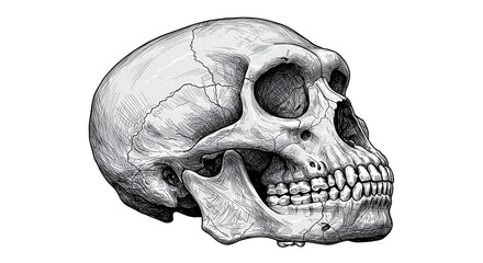 Detailed human skull illustration perfect for medical, educational, or artistic projects with high impact