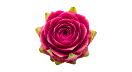 Dragon Fruit is Carved and Shaped Like a Rose, Displaying its Pink Color on Transparent Background