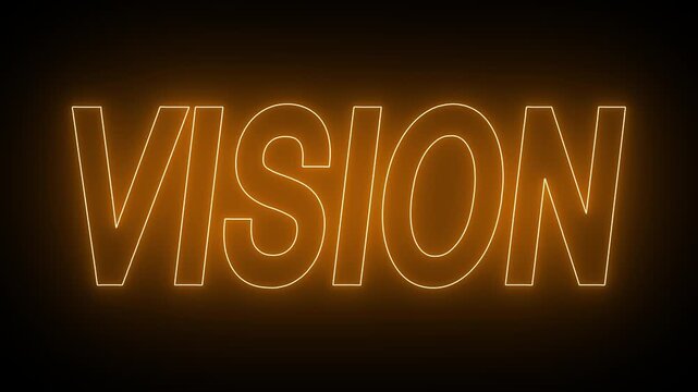 Animated glowing flickering neon inscription vision. neon vision text animation