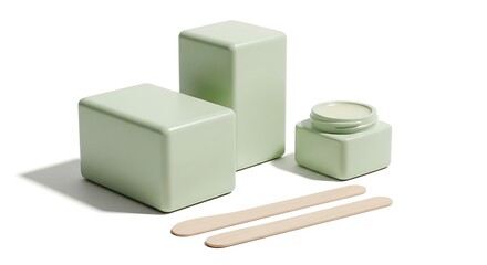Obraz premium Elegant green wax blocks and jar for smooth skin on a pristine white backdrop