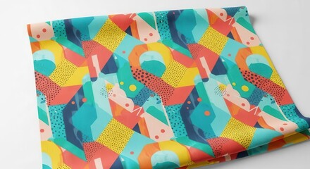 Colorful Geometric Pattern Fabric with Bright Vibrant Colors for Decorative or Craft Use