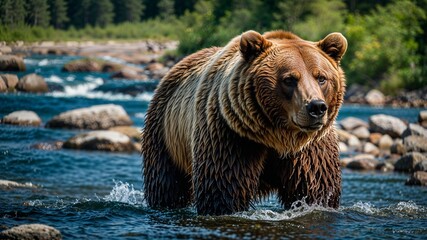 Obraz premium brown bear in water