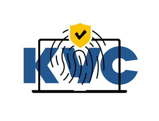 KYC compliance with secure identity verification, customer onboarding. KYC verification and eKYC solution for anti-money laundering and fraud prevention. Isolated on white vector illustration