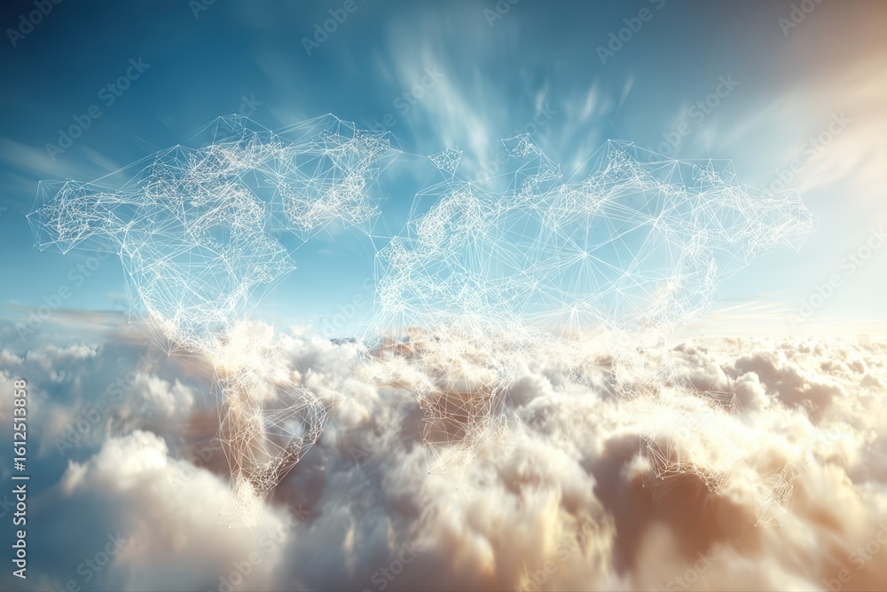 Poster cloud made up of interconnected lines and dots, symbolizing love and connectivity in a global busine
