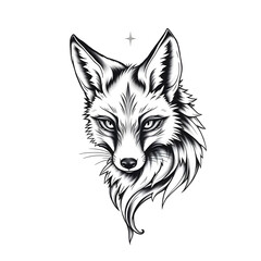 A fox with a black nose and a white face