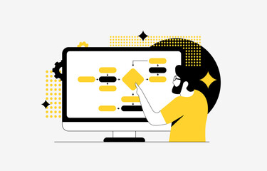 Workflow automation with user-friendly interface, drag and drop logic builder. Workflow automation process mapping, visual development tools and task optimization concept. Vector illustration