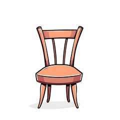 A cartoon chair with a wooden frame and a red seat