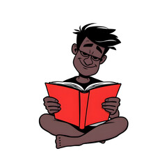 A man is reading a book while sitting on the floor