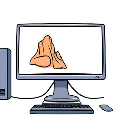 A computer monitor with a rock on it