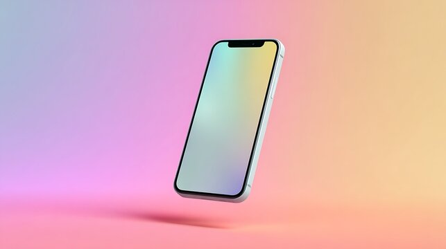 A modern smartphone floats against a vibrant, colorful background