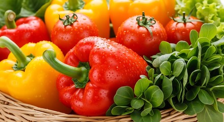 Vibrant Fresh Produce Basket with Water Droplets