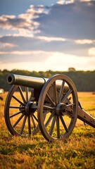 Antique cannon at sunset