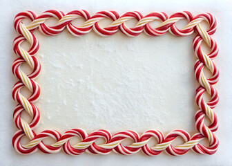 Candy Cane Border: A festive border composed of intertwined red and white candy canes, elegantly framing a blank space, embodying the essence of holiday cheer and sweet indulgence.