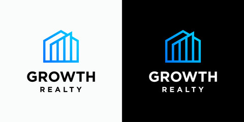 House shape growth graphic vector logo design with modern, simple, clean and abstract style. Icons for business, finance, real estate, and personal branding.