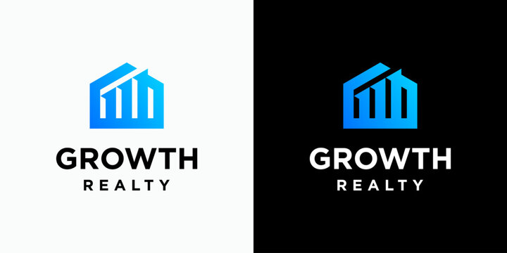 House shape growth graphic vector logo design with modern, simple, clean and abstract style. Icons for business, finance, real estate, and personal branding.