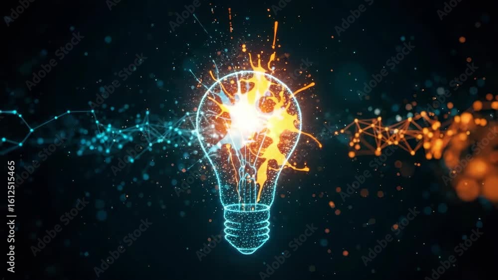 Poster a vibrant and dynamic illustration of a glowing light bulb symbolizing creativity and innovation sur